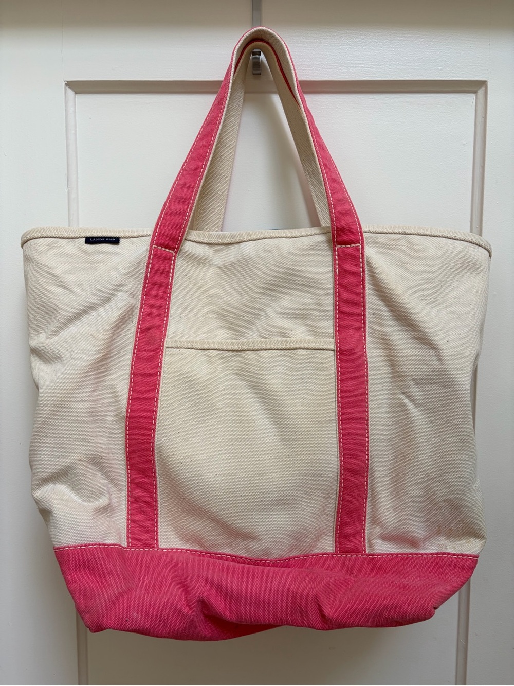 Lands’ End Large Canvas Tote Bag with Pink Trim